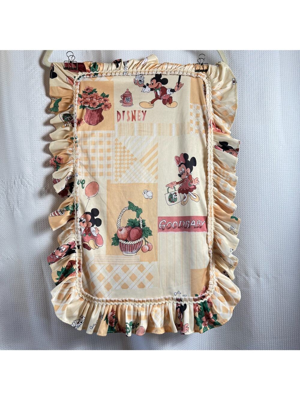 Vintage Mickey & Minnie Mouse Nylon Baby Nursery Pillow Sham Ruffle Rare EUC